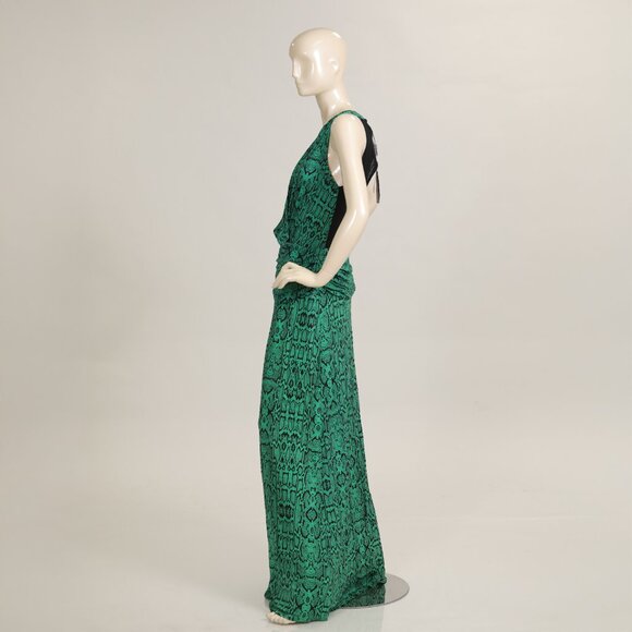 Vix Paula Hermanny SPHINX Green Snakeskin Neck Maxi Dress Size LARGE - Picture 3 of 7